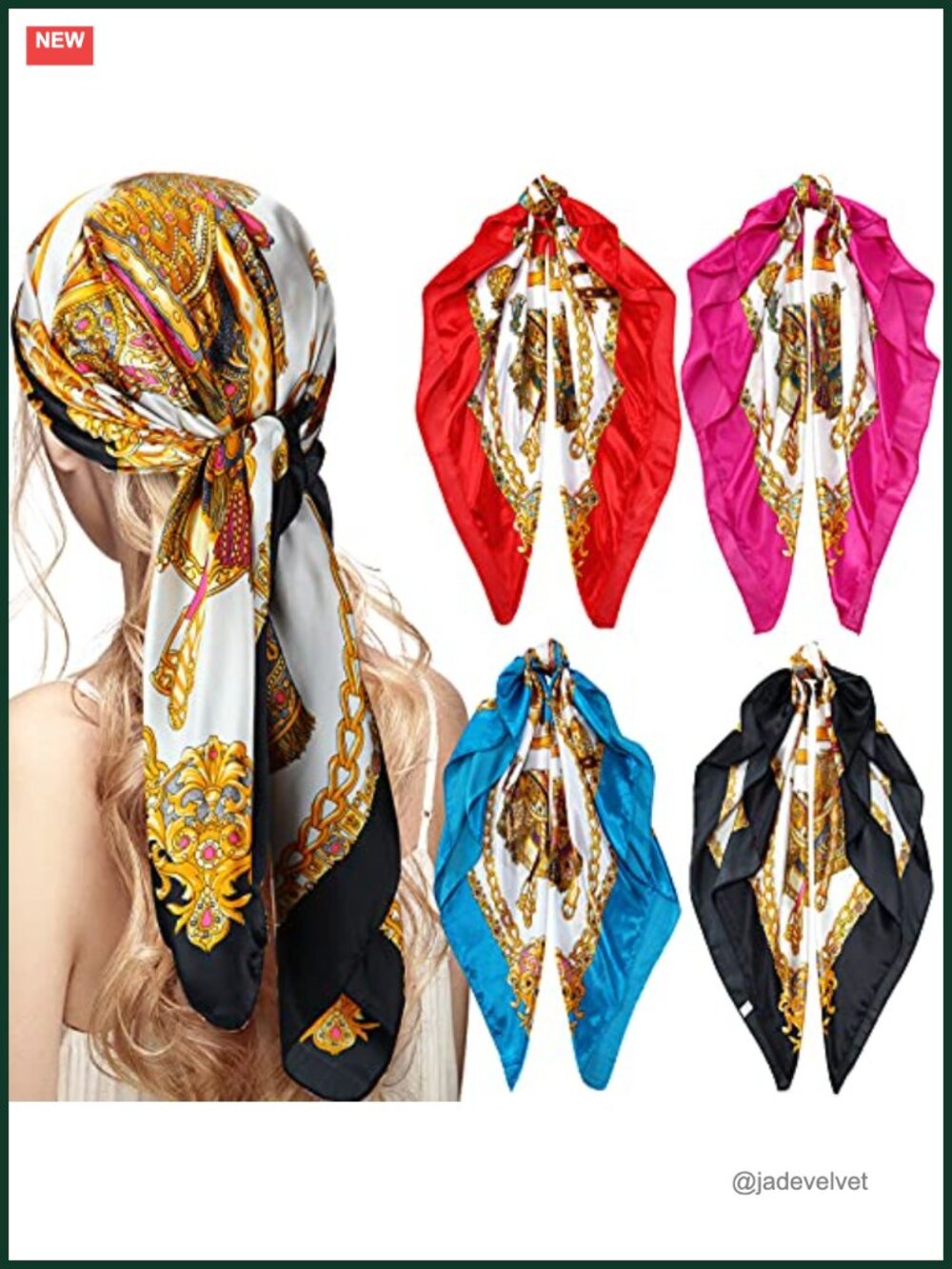 4-Pack Satin Square Head Scarves Bandanas for Women, 35 Inch Silk-like Hair